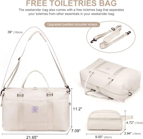 Miniatura 7 de LOVEVOOK Bolsa de fin de semana para mujer, bonita bolsa de viaje para gimnasio, bolsa de viaje con bolsa de artículos de tocador, bolsa