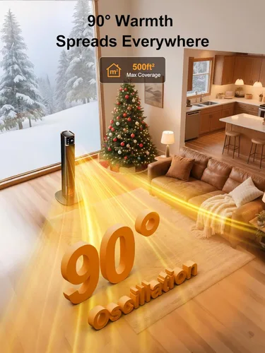 Miniatura 3 de Uthfy Calentadores de espacio para uso en interiores, calentadores de cerámica PTC grandes con llama 3D, calentador eléctrico de 1500 W