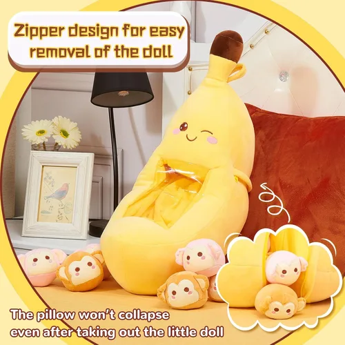 Miniatura 3 de Lewtemi Linda almohada de plátano Kawaii de peluche extraíble emocional de felpa con apoyo de gato dinosaurio regalo para la habitación del hogar
