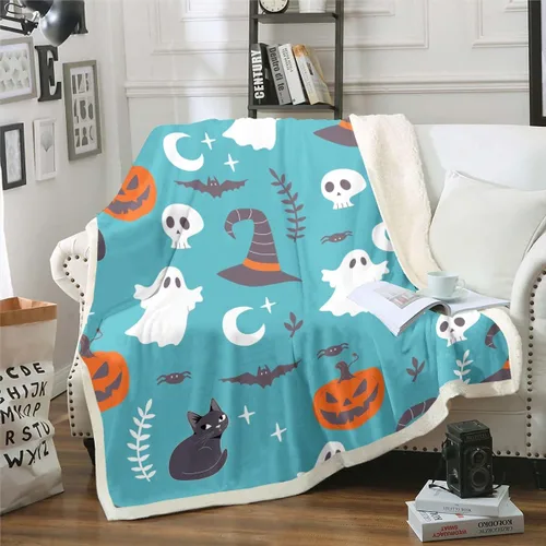 Miniatura 19 de Erosebridal Manta gótica de murciélagos de Halloween, manta de forro polar blanco y negro de 40 x 50 pulgadas, silueta vintage para niños, sombras
