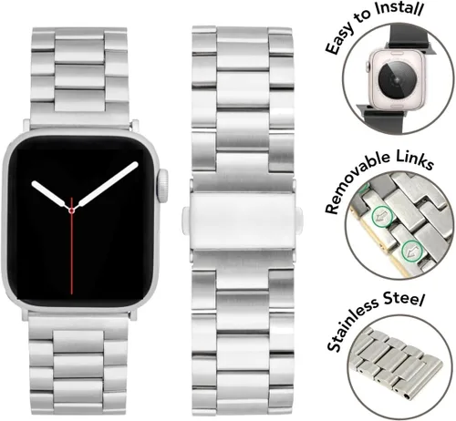 Miniatura 3 de Bandini Correa de acero inoxidable para Apple Watch de 1.575 pulgadas, 1.614 pulgadas, 1.496 pulgadas, para mujeres y hombres, correa de repuesto