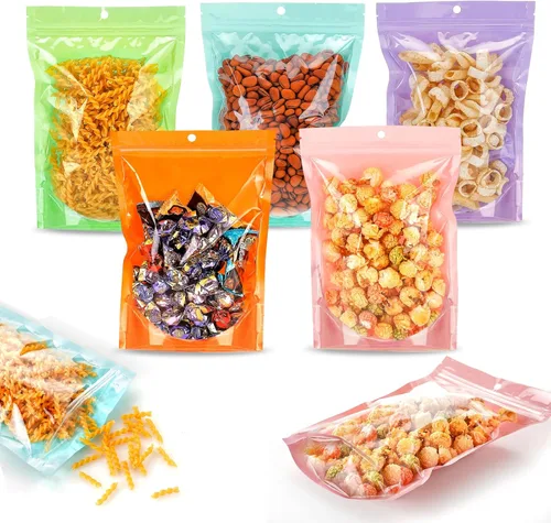 Paquete de 100 bolsas de almacenamiento de alimentos Mylar con ventana, bolsa resellable de 7 x 10 pulgadas, a prueba de olores, bolsas de plástico