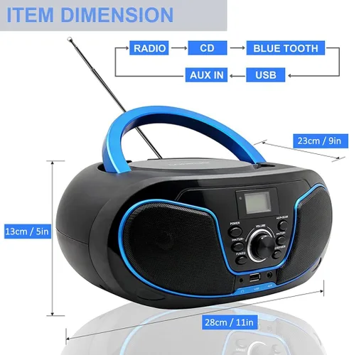Miniatura 4 de Reproductor de CD Boombox, LP-D02 portátil Bluetooth FM Radio Sistema de sonido estéreo con sonido cristalino, reproducción de MP3, entrada USB