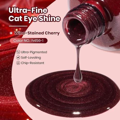 Miniatura 8 de Beetles - Esmalte de uñas de gel de ojo de gato rojo, cereza teñida de vino, 0.5 onzas líquidas, esmalte de gel magnético 2 efectos de ojo de gato