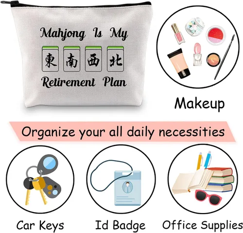 Miniatura 7 de JXGZSO Novedad Mahjong Cosméticos Bolsa Mahjong Amante Regalo Mahjong is My Retirement Plan Board Game Zipper Purse Gift Lucky Mahjong Player