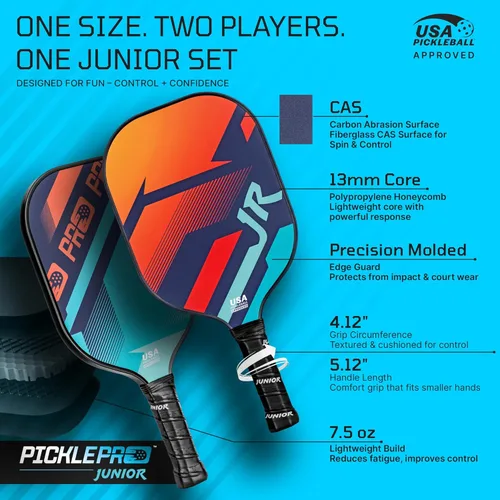 Miniatura 3 de PicklePro Junior - Juego de 6 paletas de pickleball probadas en laboratorio con 2 paletas junior, 4 bolas y bolsa, cara de fibra de vidrio aprobada