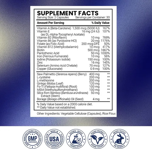 Miniatura 8 de Research Verified Apoyo al crecimiento del cabello - con biotina, bloqueadores de DHT y vitaminas - Prevención del crecimiento del cabello y pérdida