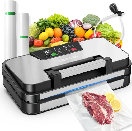Máquina selladora al vacío de 95 kPa, potente sistema de sellado de alimentos 10 en 1 de doble bomba con doble sellado térmico, cortador integrado y