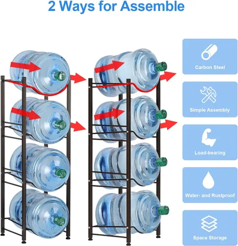 Miniatura 5 de HAITRAL Soporte para jarra de agua, 4 niveles, resistente para botellas de agua, color negro y marrón