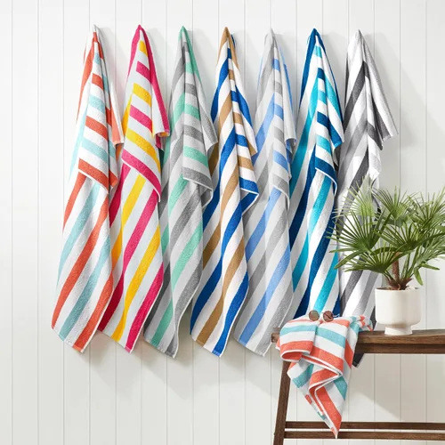 Miniatura 8 de Arkwright Cabo Cabana Stripe - Paquete de 4 toallas de algodón de rizo de algodón grandes y suaves de secado rápido para piscina, natación