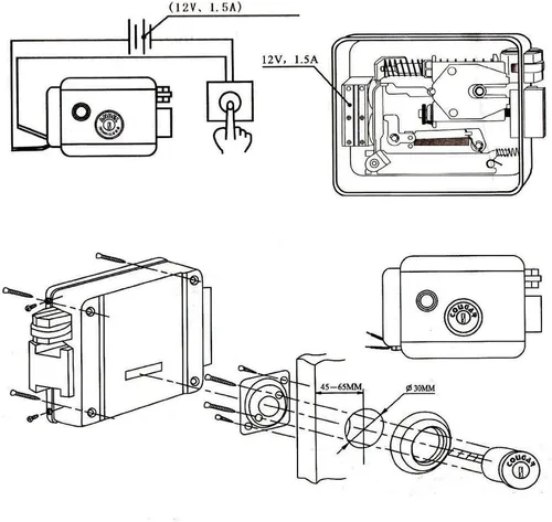 Miniatura 7 de Cerradura electrónica eléctrica para puerta, 6 llaves punteadas computarizadas, CC de 12 V, acero inoxidable, E-lock, soporte de puerta de metal
