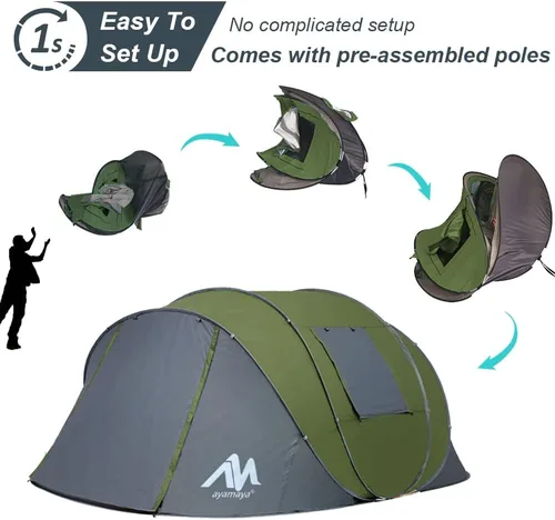 Miniatura 2 de 6 Person Easy Pop Up Tents for Camping - AYAMAYA Double Layer Waterproof Instant Tent with Vestibule & Porch, Large Size Family Tent Automatic Setup