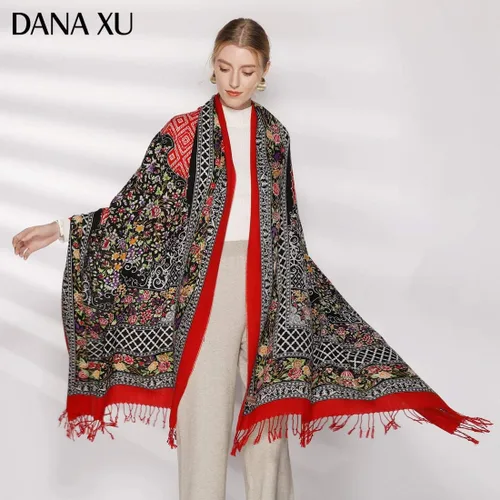 Miniatura 7 de DANA XU Lujosa bufanda de cachemira floral de gran tamaño, 100% de lana pura, extra grande, cálida, chal y envoltura para mujer