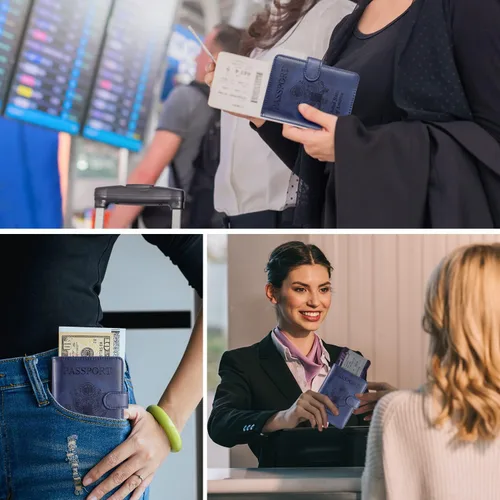 Miniatura 4 de RSAquar Combo de portatarjetas de pasaporte y vacunación, funda para pasaporte, funda de cuero para tarjetas, accesorios de viaje con bloqueo RFID