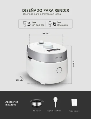 Miniatura 3 de CUCKOO CRP-MHTR0309F Arrocera de calentamiento por inducción de presión doble de 3 tazas (sin cocinar) 11 opciones de menú: alta/sin presión