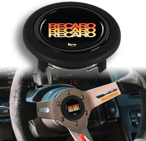 Miniatura 6 de Q1-TECH, botón redondo JDM universal para volantes aftermarket de 6 pernos con abertura de dos pulgadas 2" para botón de bocina (AUD-BK)