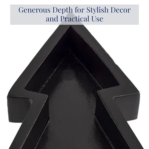 Miniatura 8 de AuldHome Design Bandejas de madera para árbol de Navidad (Juego anidado de 2, negro), bandejas decorativas de estilo rústico para servir en Navidad