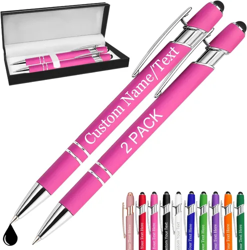 Miniatura 37 de Bolígrafos personalizados con nombre, paquete de 10 bolígrafos personalizados a granel, bolígrafo de tinta negra grabada con punta de lápiz óptico