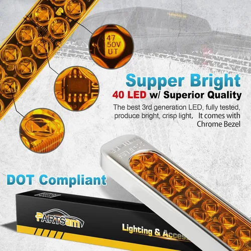 Miniatura 3 de Partsam Barra de Luz LED de Señal de Giro Sumergible de 17 Pulgadas Delgada Color Ámbar con 40 LED Sellada para Remolque Utilitario Camión RV Barra