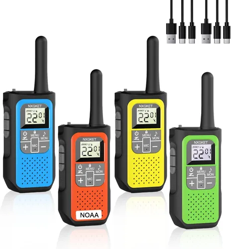 Miniatura 8 de Walkie Talkies de largo alcance para adultos de larga distancia, recargables, paquete de 4 con radios FRS de 2 vías, Waki Taki NOAA, VOX, batería