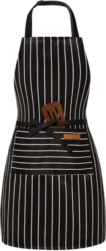 Miniatura 11 de BeLuyi Delantal con babero ajustable con 2 bolsillos, delantales de chef, cocina, cocina, restaurante para mujer, hombre Rayas de vino