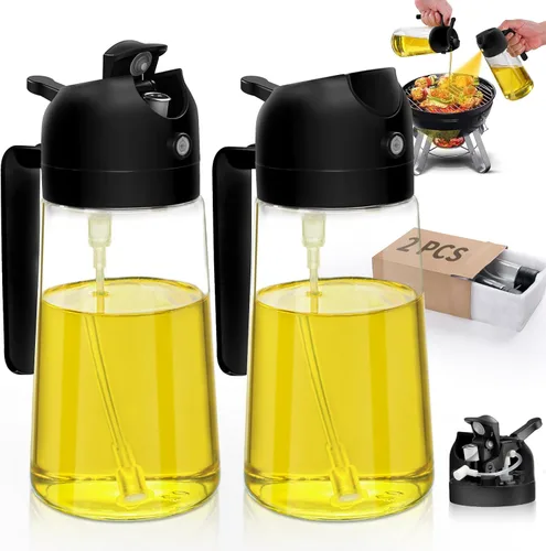 Utensilios de cocina pulverizador de aceite para cocinar, 2 piezas, dispensador de aceite para cocina, dispensador de aceite 2 en 1 y rociador de
