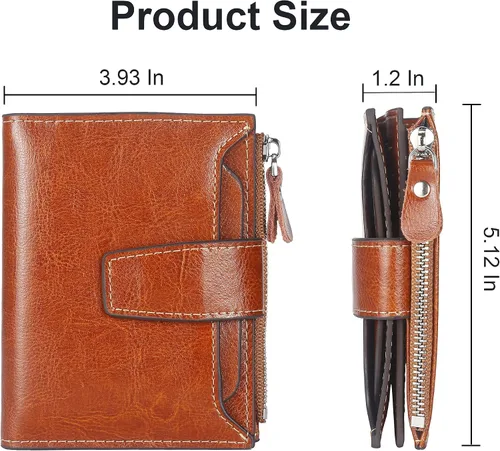 Miniatura 5 de Lavemi Cartera pequeña y compacta para mujer con bloqueo RFID monedero plegable de cuero genuino con ventanas de identificación