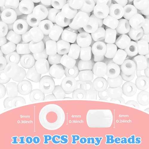 Miniatura 2 de QPIXVB 1100 PIEZAS Cuentas de Pony Blancas, Kit de Cuentas para Pulseras de Amistad, Cuentas para Hacer Joyas y Pulseras, Cuentas para Trenzar