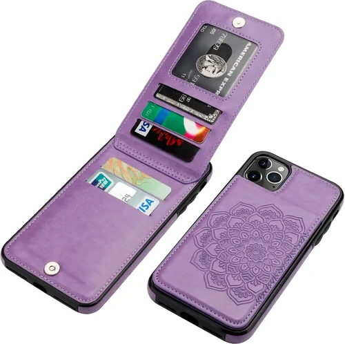 Miniatura 16 de Vaburs Funda para iPhone 11 Pro Max con tarjetero y cartera, diseño de mandala en relieve, piel sintética, 5 ranuras para tarjetas, soporte a prueba