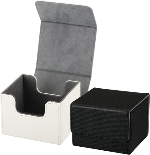 Weewooday 2 cajas de cartas de cuero de gran tamaño para más de 100 cartas con funda para juego coleccionable, compatible con Mtg Tcg (horizontal,