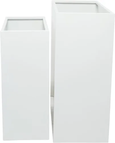 Miniatura 3 de Deco 79 Maceta de metal para interiores y exteriores, maceta rectangular grande, juego de 2 macetas de 28 pulgadas, 24 pulgadas de alto, color blanco
