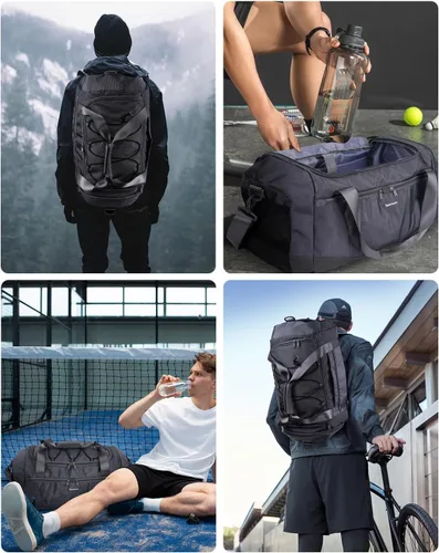 Miniatura 9 de Sportsnew Bolsa de gimnasio para mujeres y hombres con compartimento para zapatos y bolsillo húmedo, bolsa de deporte con soporte para esterilla