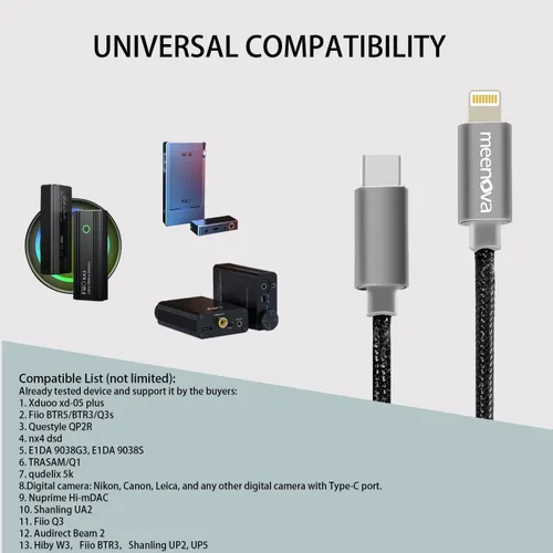 Miniatura 6 de Cable USB C DAC OTG de 0.5 pies para iPhone13/iPad8/iPod, núcleo de cobre sin oxígeno, iOS15 a tipo C macho adaptador para amplificador, Fiio BTR 5