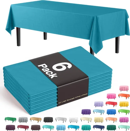 Miniatura 11 de Party Solids Paquete de 6 manteles de plástico prémium de 54 pulgadas x 108 pulgadas. Cubierta de mesa rectangular de plástico - Aqua