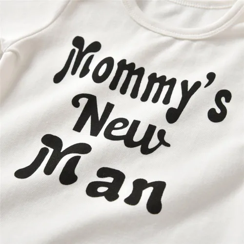 Miniatura 4 de Conjunto de 3 piezas de ropa para bebés y niños, mameluco con letras, pantalones, sombrero