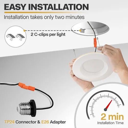 Miniatura 5 de 1 paquete de luces LED de 5/6 pulgadas con luz nocturna, iluminación LED empotrable retrofit de 5CCT, seleccionable de 2700K-6000K, regulable, 12W =