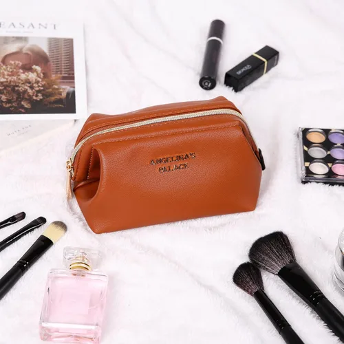 Miniatura 7 de Angelina's Palace Bolsa de maquillaje de viaje impermeable de cuero vegano, organizador de artículos de tocador oriental estilo retro, bolsa de Negro