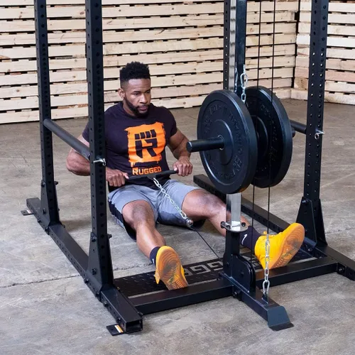 Miniatura 5 de Rugged Strength & Fitness Power Rack (Y100P3) con accesorio Lat - Juego de pesas de 300 libras incluido, ideal para entrenamiento de fuerza