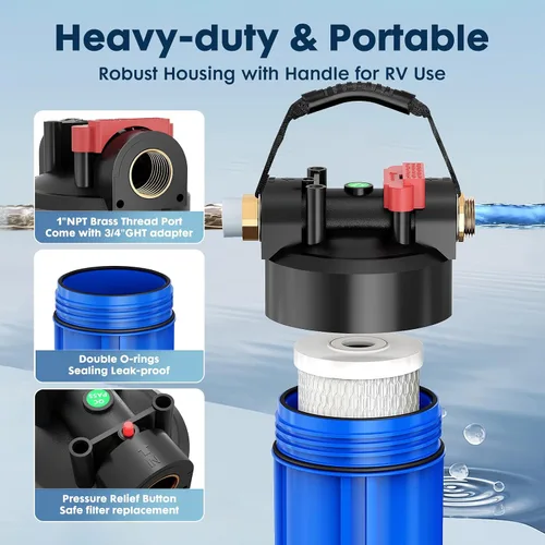 Miniatura 7 de Sistema de filtro de agua para RV, filtro en línea resistente a obstrucciones con roscas de latón, filtración de 6 etapas de 0.2 micras