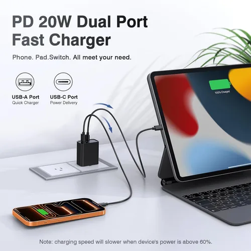 Miniatura 4 de Cargador de pared USB C de 20 W para iPhone 17/16/15/14/13/13 Mini/13 Pro Max/12/12 Pro/12 Pro Max Cube, paquete de 2 unidades de doble puerto