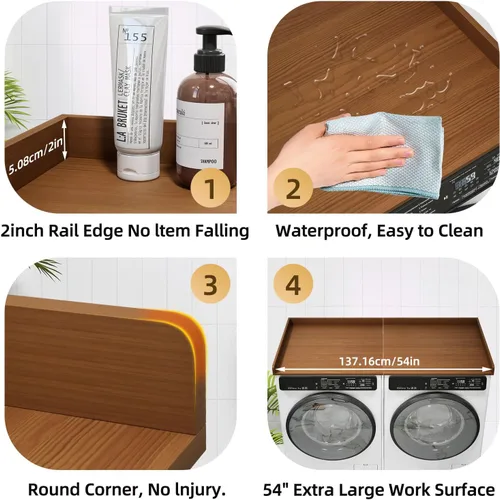 Miniatura 3 de Encimera plegable de madera para encimera de lavandería con almohadillas antideslizantes, 54 pulgadas de ancho x 27.5 pulgadas de profundidad
