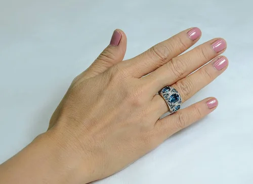 Miniatura 6 de RB Gems - Anillo de plata de ley 925 (5 quilates, acabado rodiado, estilo 3 piedras)