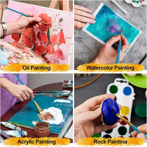 Miniatura 4 de Juego de pinceles de pintura acrílica, 50 unidades, pinceles de artista de punta redonda y puntiaguda para pintura acrílica, acuarela, lienzos, Azul