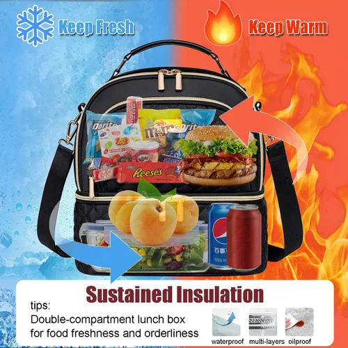 Miniatura 6 de Bolsa de almuerzo REXMONA para mujeres, caja de almuerzo doble para mujeres, bolsa de almuerzo aislada a prueba de fugas para mujeres y hombres