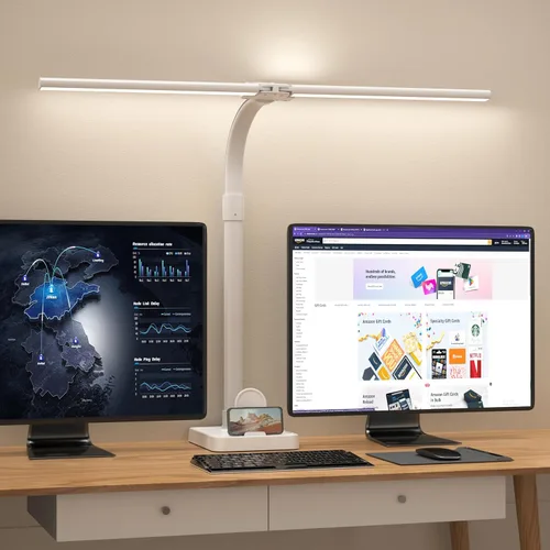 AKRRYR Lámpara de escritorio LED para el hogar y la oficina, lámpara de 24 W brillante y para el cuidado de los ojos con base, luz de trabajo