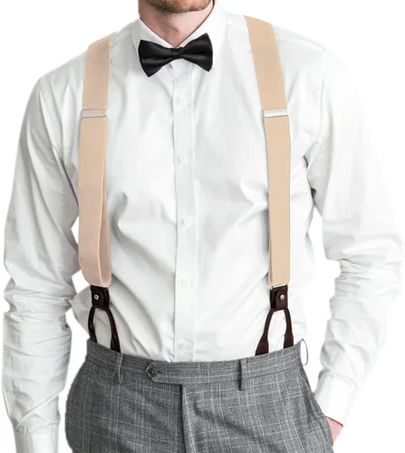 Miniatura 31 de AWAYTR Tirantes de botón marrón para hombre, tirantes elásticos ajustables en forma de Y