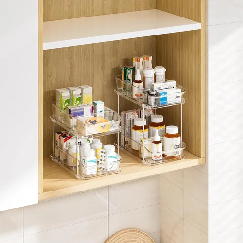 Miniatura 8 de Delamu Organizadores y almacenamiento de 2 niveles para debajo del fregadero, organizadores de gabinete de baño apilables multiusos, organización
