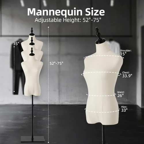 Miniatura 2 de Maniquí femenino, pantalones colgantes y faldas Maniquí de vestido con soporte, altura ajustable Torso para ropa, exhibición de joyas, costura, negro