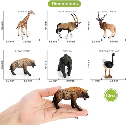 Miniatura 5 de Volnau Figuras de animales de safari, juguetes de 13 piezas de figuras de África para niños pequeños, decoración de Navidad, regalo de preescolar