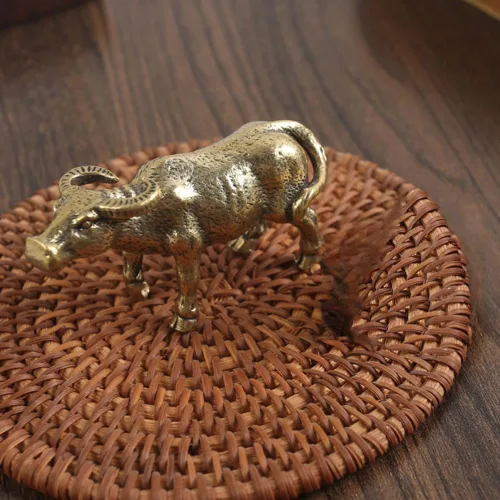 Miniatura 4 de Leheybia Estatua decorativa de búfalo de agua de adorno de vaca de latón - dorado